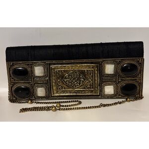 Vintage Meera Mahadevia Dupioni Silk Onyx/Mother of Pearls Handmade Shoulder Bag